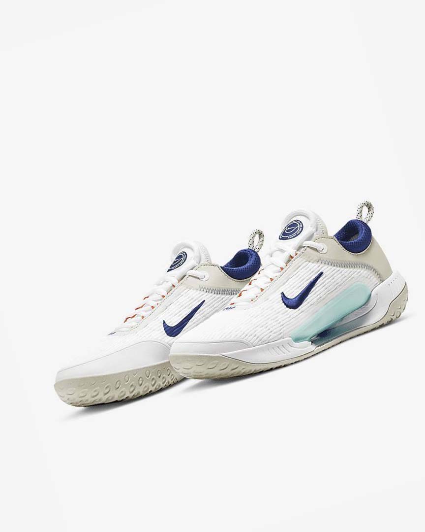 White / Light Beige / Turquoise / Deep Royal Blue Nike Court Zoom NXT Men's Tennis Shoes | CA_2881