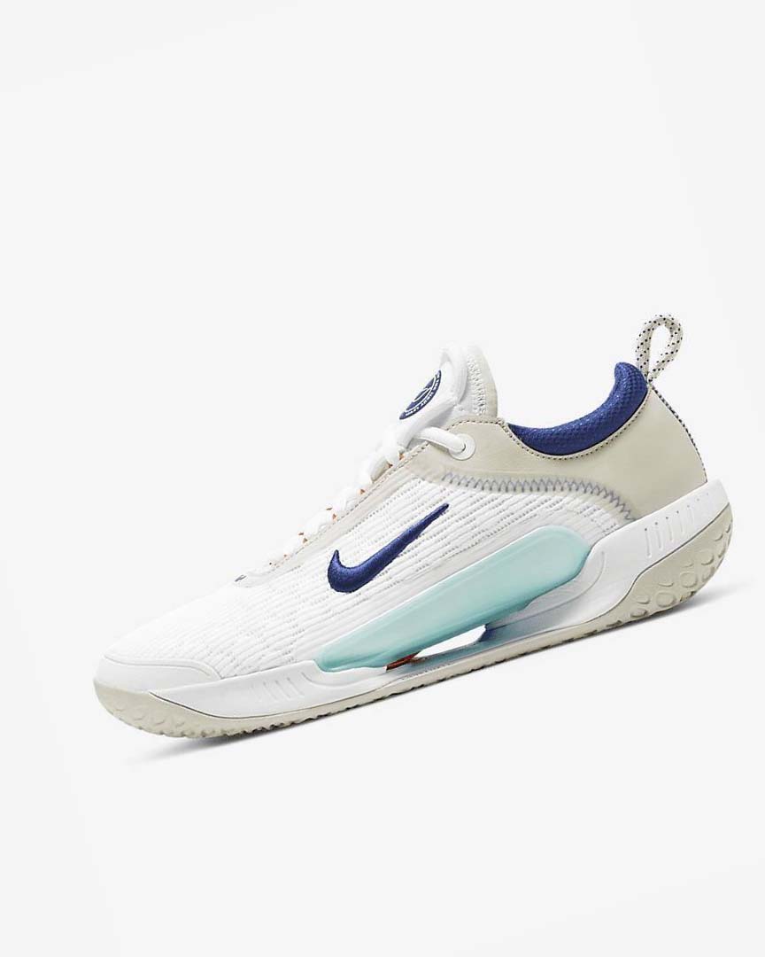 White / Light Beige / Turquoise / Deep Royal Blue Nike Court Zoom NXT Men\'s Tennis Shoes | CA_2881