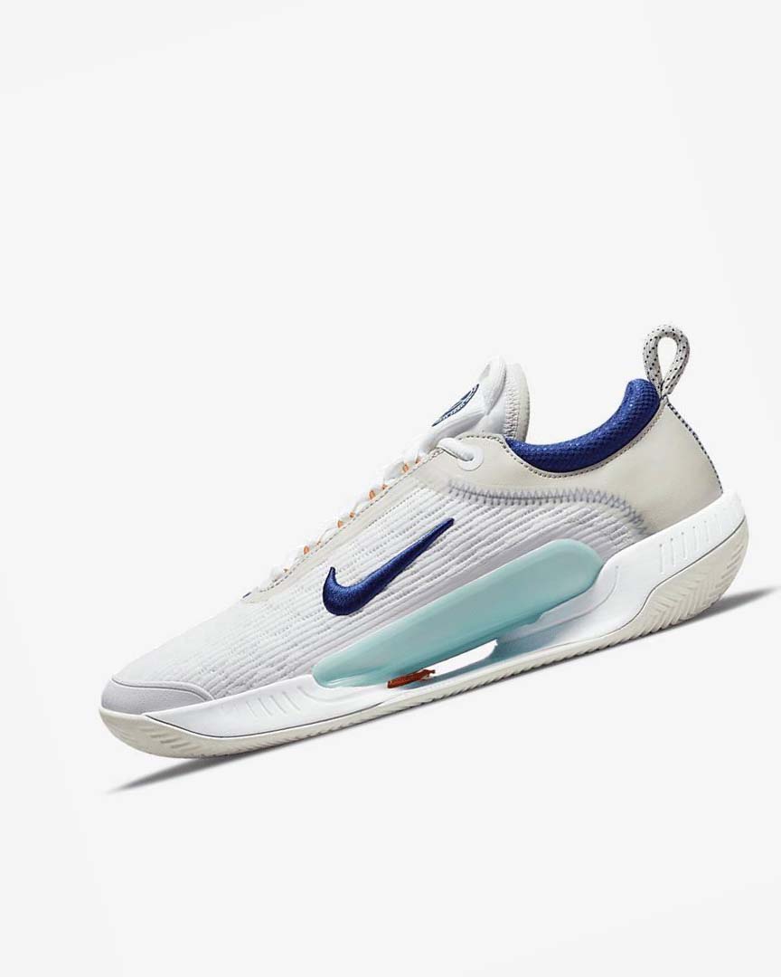 White / Light Beige / Turquoise / Deep Royal Blue Nike Court Zoom NXT Men\'s Tennis Shoes | CA_5257