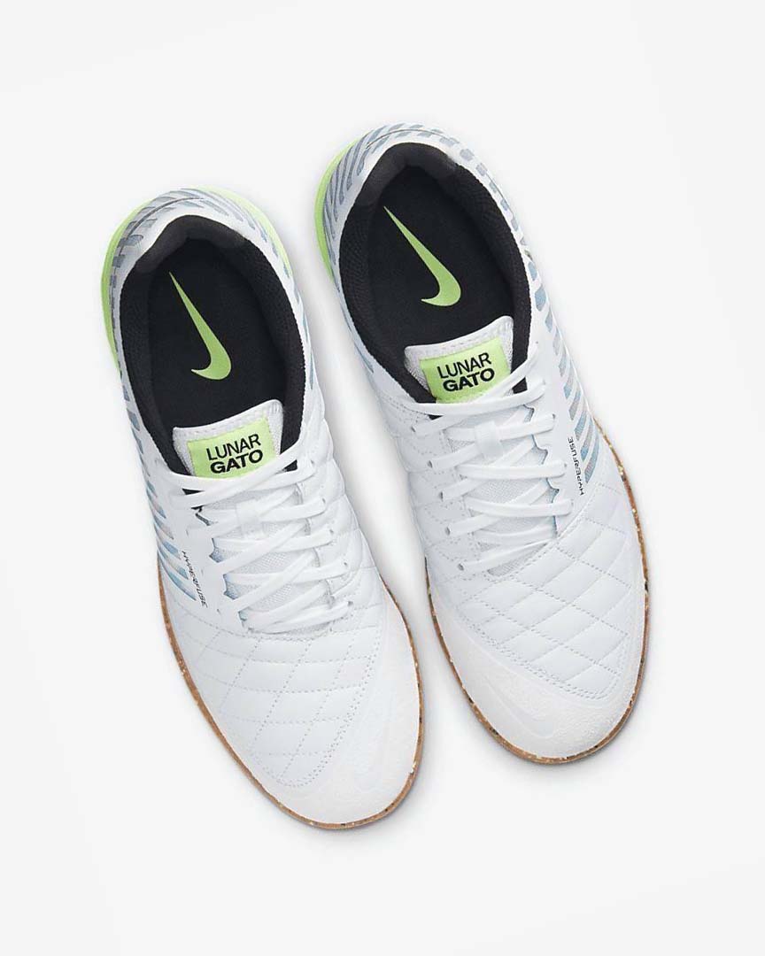 White / Light Blue / Black / Black Nike Lunar Gato II IC Men's Soccer Shoes | CA_5586