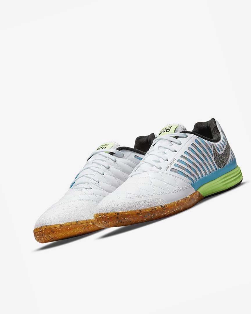 White / Light Blue / Black / Black Nike Lunar Gato II IC Men's Soccer Shoes | CA_5586