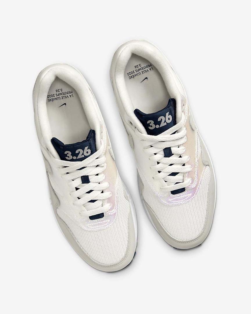 White / Light Grey / Navy / Light Beige Nike Air Max 1 Air Max Day Women's Casual Shoes | CA_5280