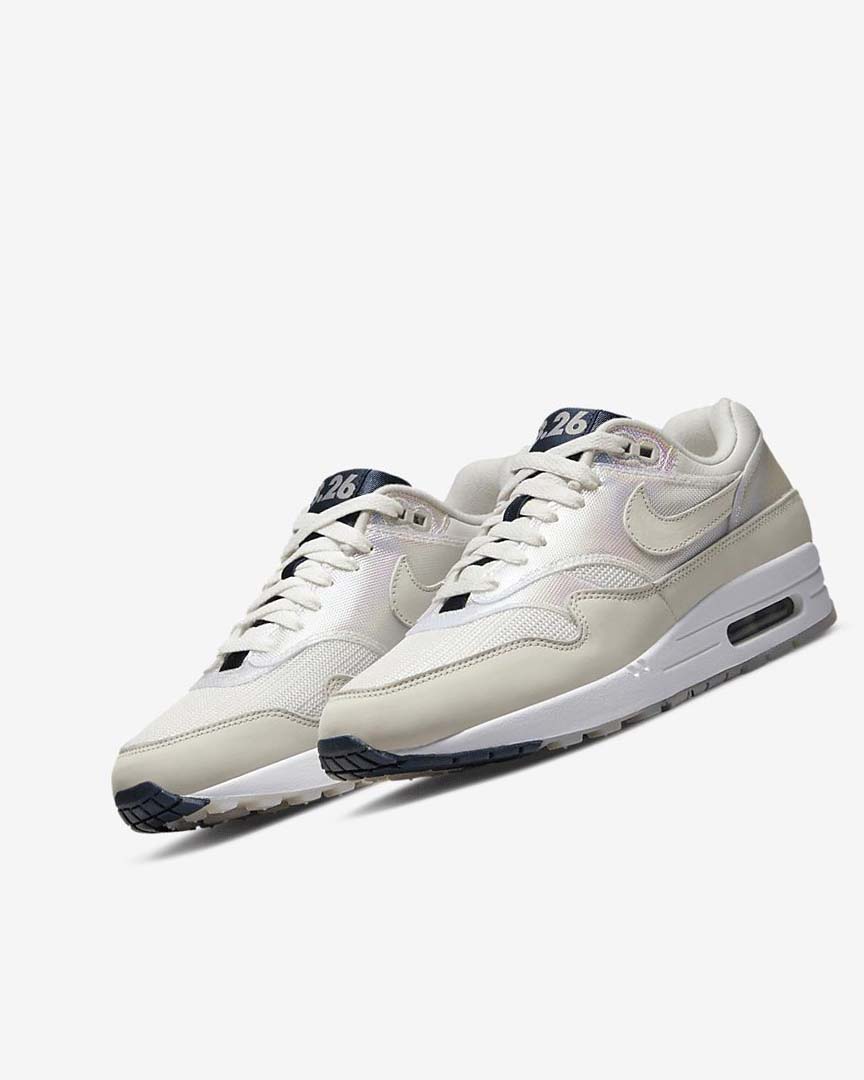 White / Light Grey / Navy / Light Beige Nike Air Max 1 Air Max Day Women's Casual Shoes | CA_5280