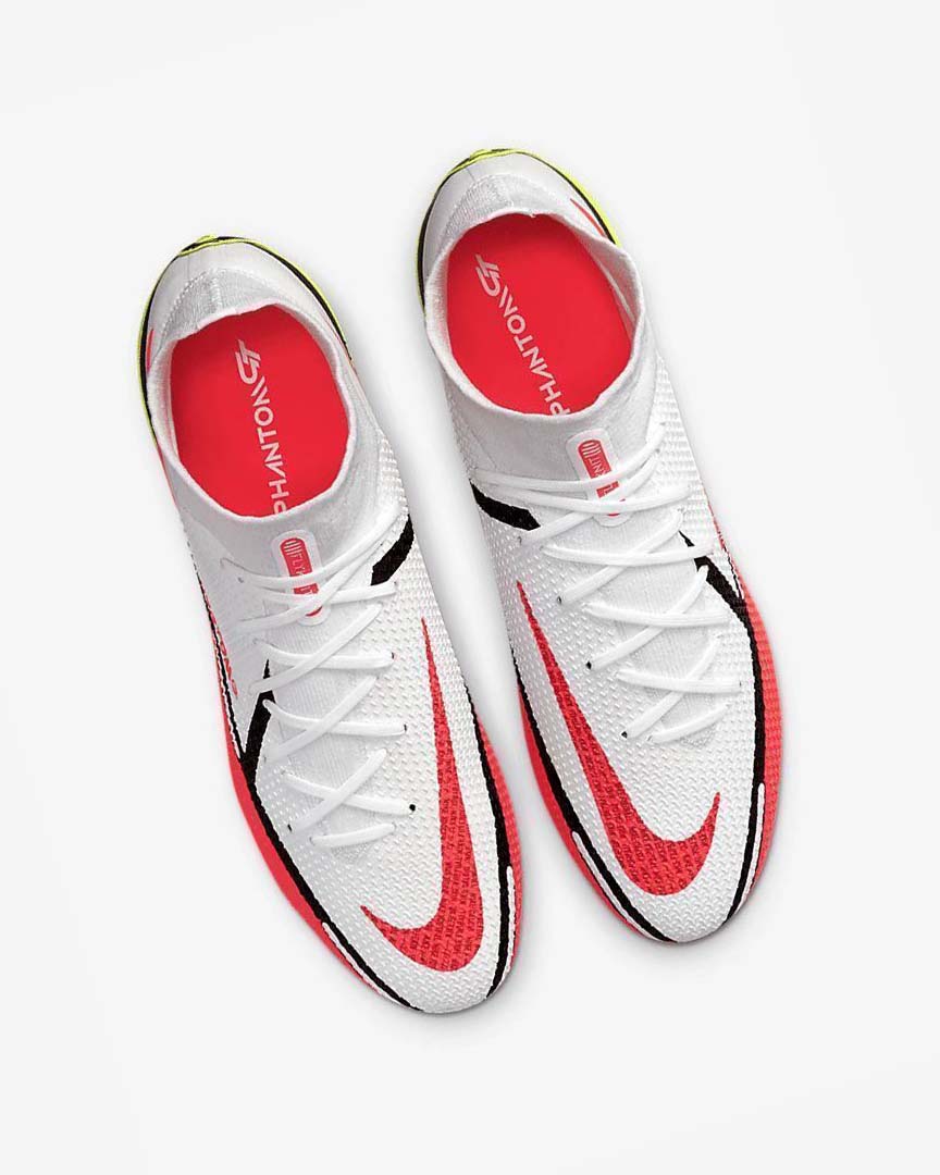 White / Light Red Nike Phantom GT2 Dynamic Fit Elite FG Men's Soccer Cleats | CA_1191