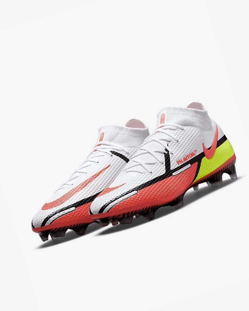 White / Light Red Nike Phantom GT2 Dynamic Fit Elite FG Men's Soccer Cleats | CA_1191
