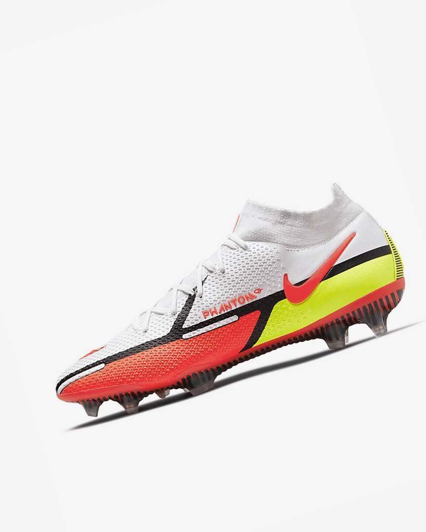 White / Light Red Nike Phantom GT2 Dynamic Fit Elite FG Men\'s Soccer Cleats | CA_1191