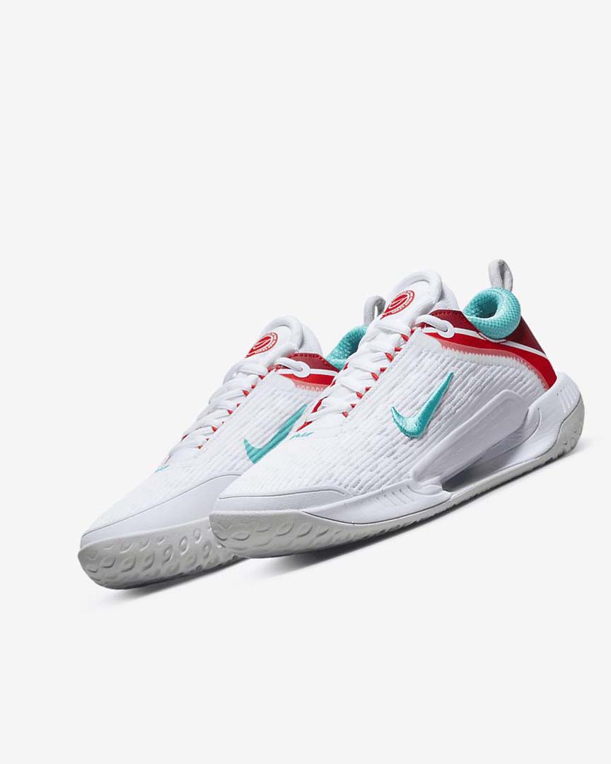 White / Light Silver / Red / Turquoise Nike Court Zoom NXT Women's Tennis Shoes | CA_2896