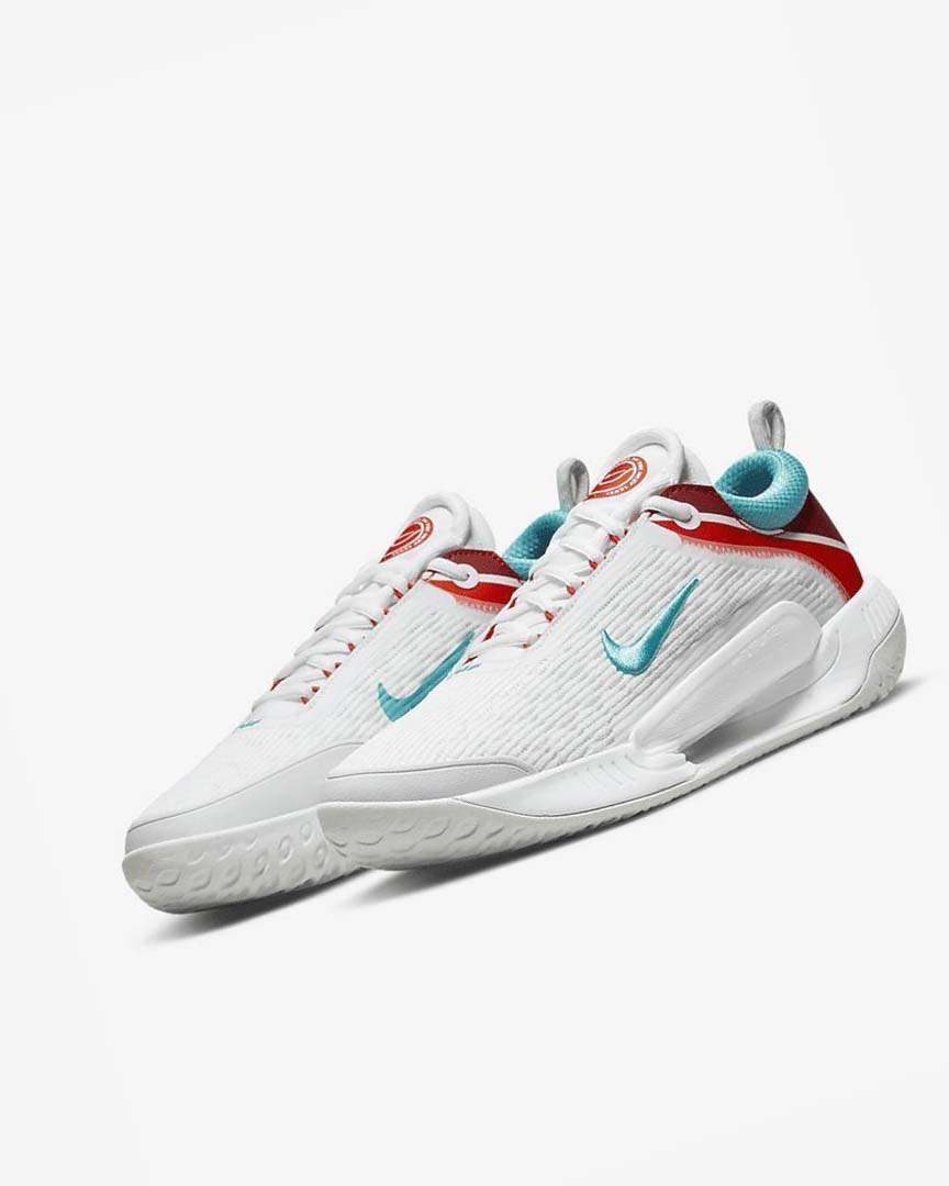 White / Light Silver / Red / Turquoise Nike Court Zoom NXT Men's Tennis Shoes | CA_2960