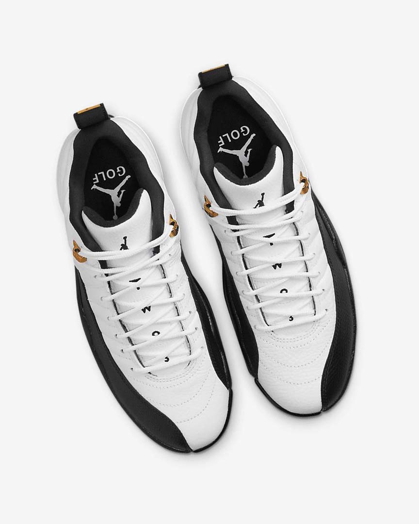 White / Metal Gold / Black Nike Air Jordan XII Low Men's Golf Shoes | CA_5133