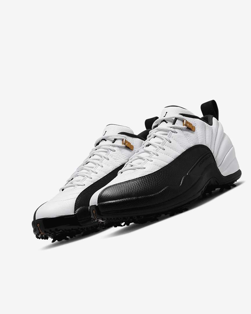 White / Metal Gold / Black Nike Air Jordan XII Low Men's Golf Shoes | CA_5133
