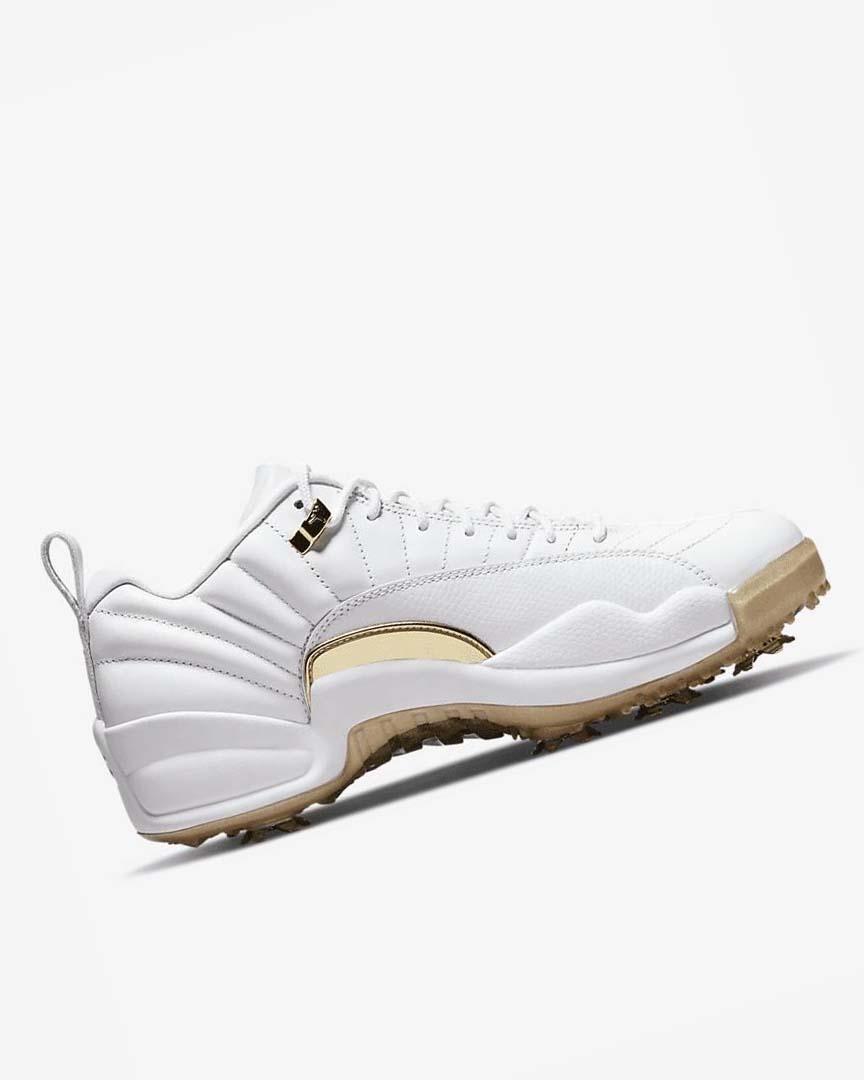 White / Metal Gold / White Nike Jordan XII G Men's Golf Shoes | CA_4659