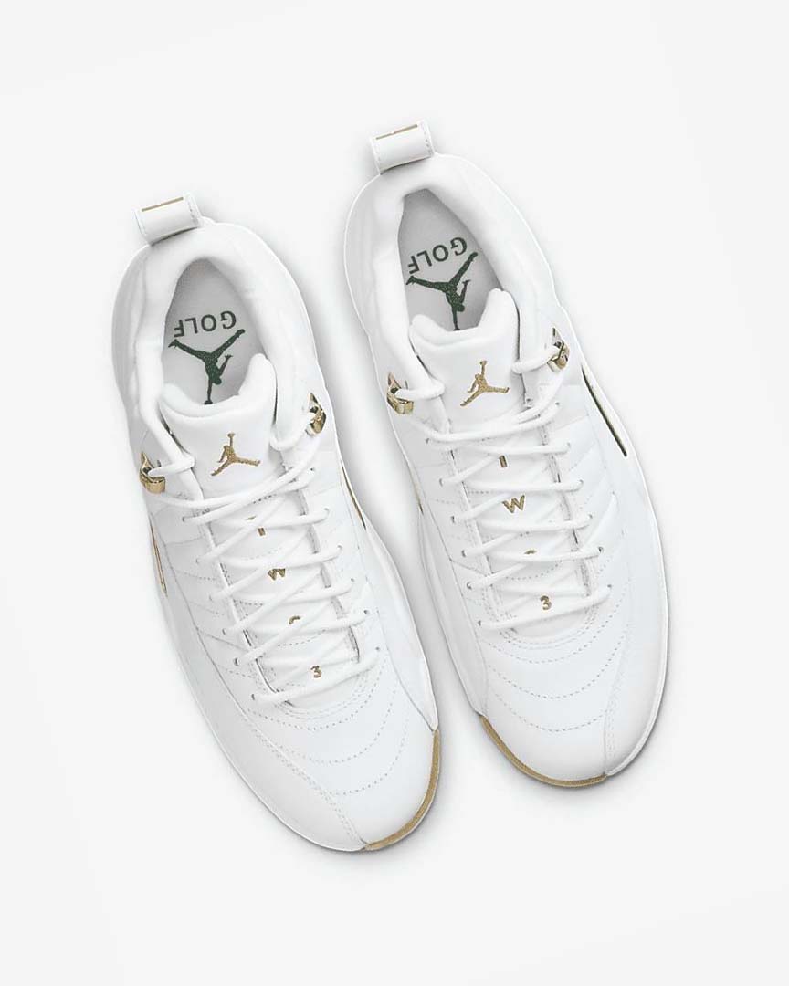 White / Metal Gold / White Nike Jordan XII G Men's Golf Shoes | CA_4659
