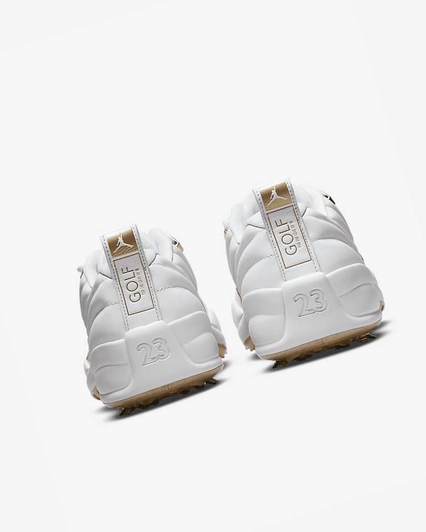 White / Metal Gold / White Nike Jordan XII G Men's Golf Shoes | CA_4659
