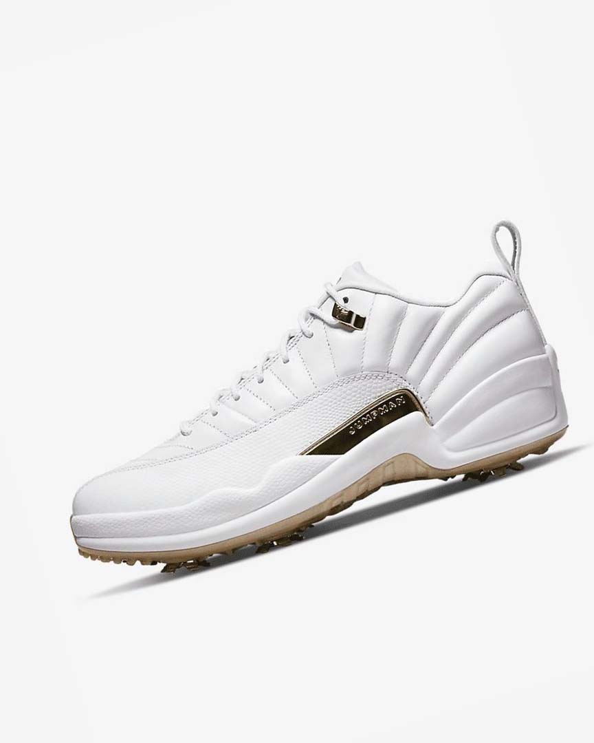 White / Metal Gold / White Nike Jordan XII G Men\'s Golf Shoes | CA_4659