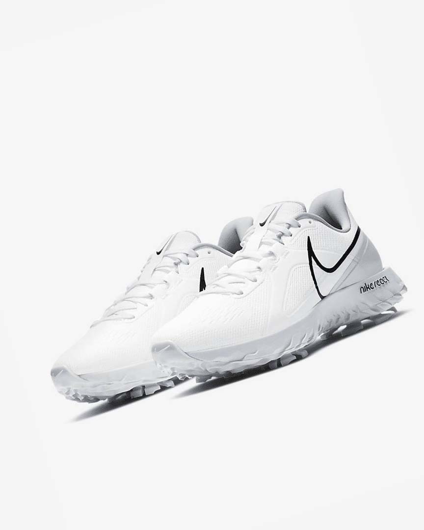 White / Metal Platinum / Black Nike React Infinity Pro Men's Golf Shoes | CA_4867