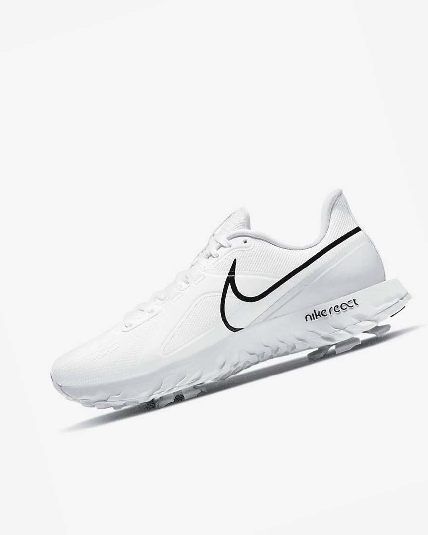 White / Metal Platinum / Black Nike React Infinity Pro Men\'s Golf Shoes | CA_4867