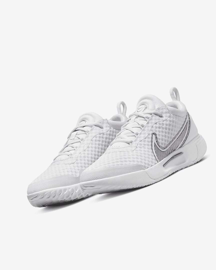 White / Metal Silver Nike Court Zoom Pro Women's Tennis Shoes | CA_5548