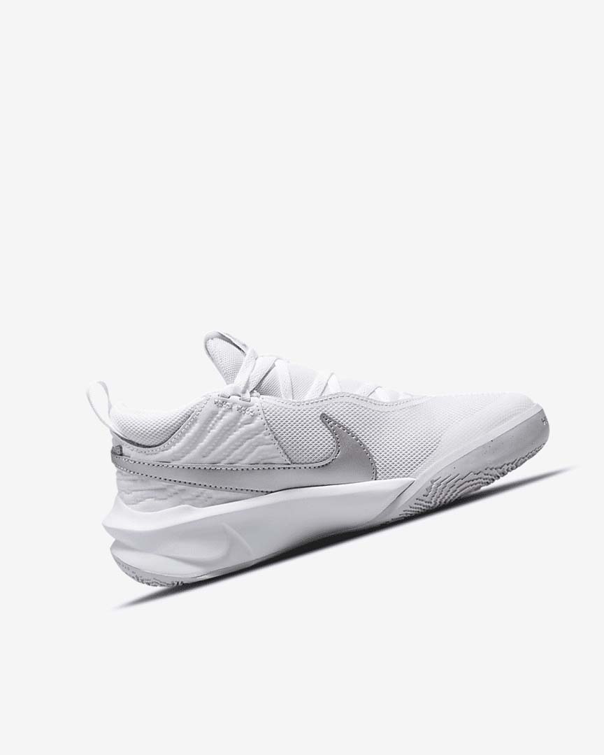 White / Metal Silver Nike Team Hustle D 10 Girls' Basketball Shoes | CA_5245
