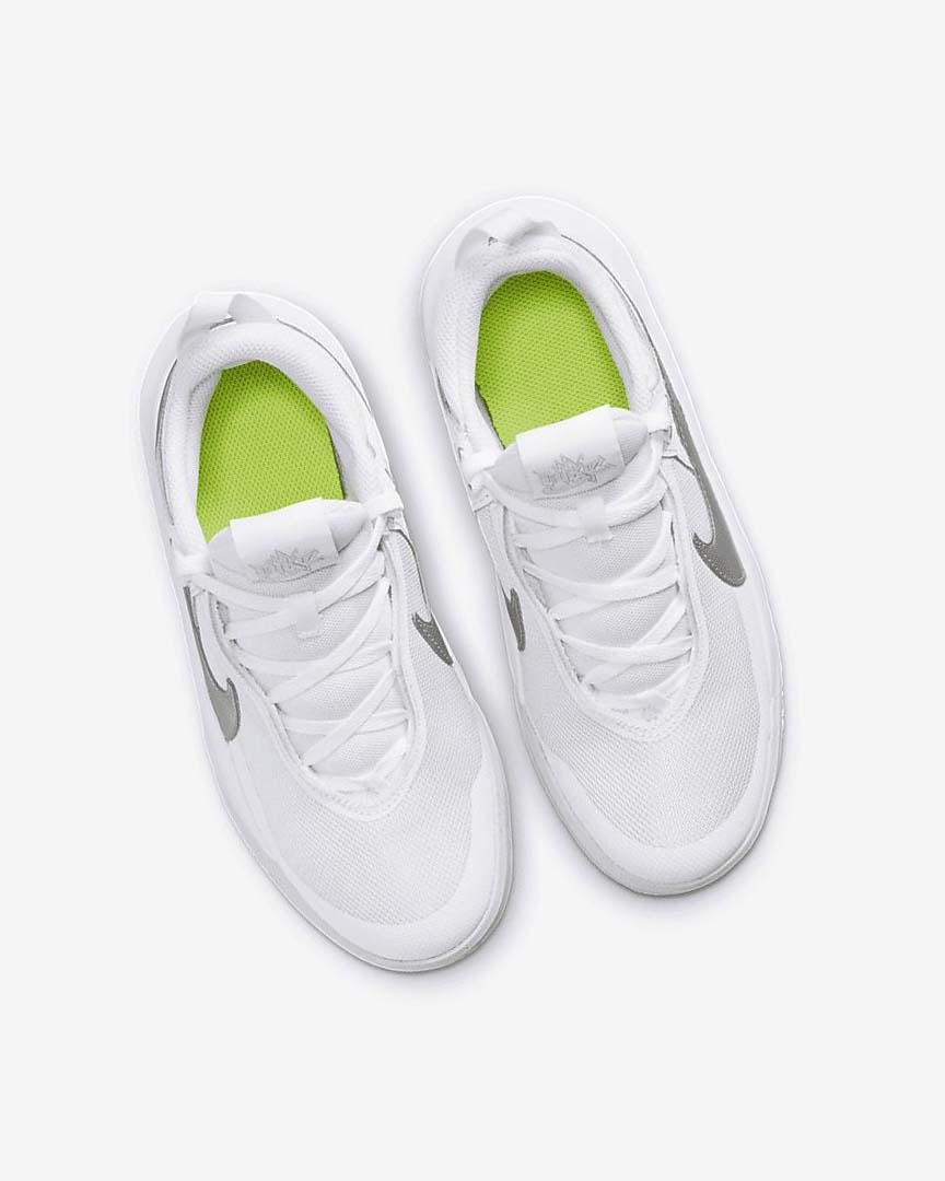 White / Metal Silver Nike Team Hustle D 10 Girls' Basketball Shoes | CA_5245