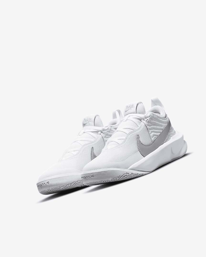 White / Metal Silver Nike Team Hustle D 10 Girls' Basketball Shoes | CA_5245