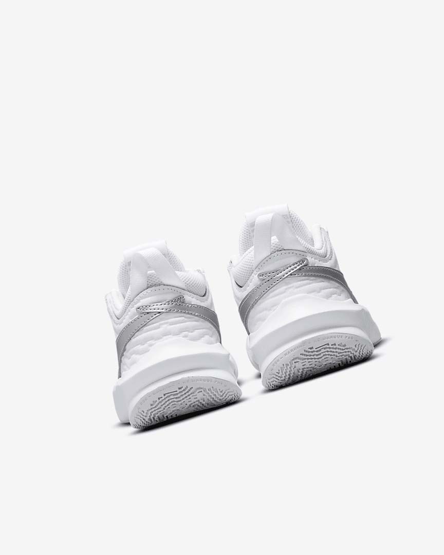 White / Metal Silver Nike Team Hustle D 10 Girls' Basketball Shoes | CA_5245