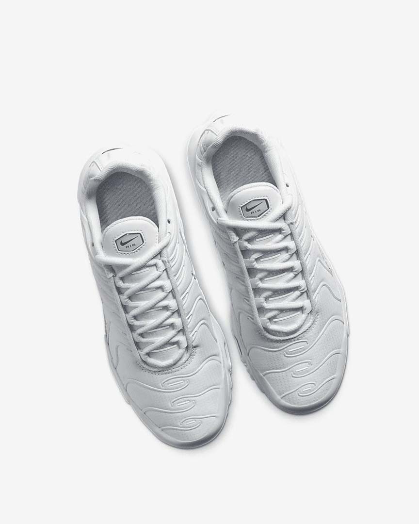 White / Metal Silver / White Nike Air Max Plus Boys' Sneakers | CA_4996