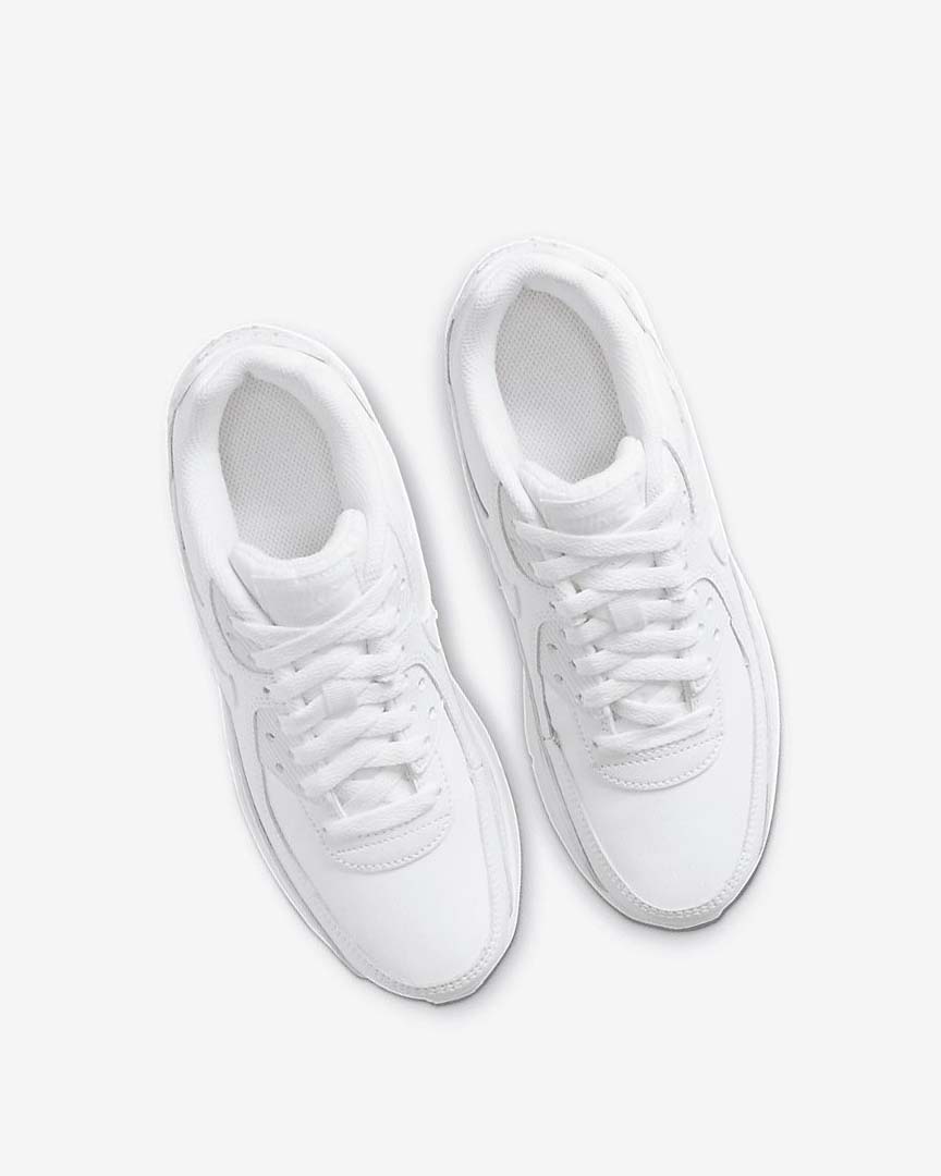 White / Metal Silver / White / White Nike Air Max 90 LTR Girls' Casual Shoes | CA_4839