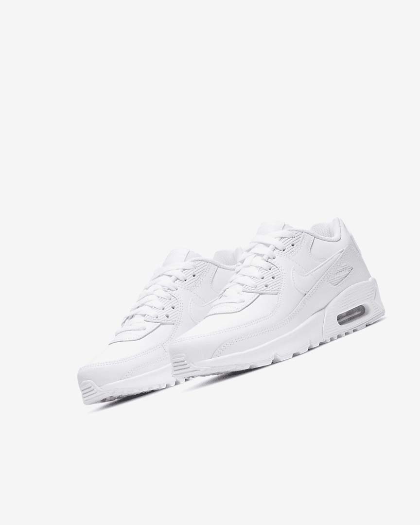 White / Metal Silver / White / White Nike Air Max 90 LTR Girls' Casual Shoes | CA_4839