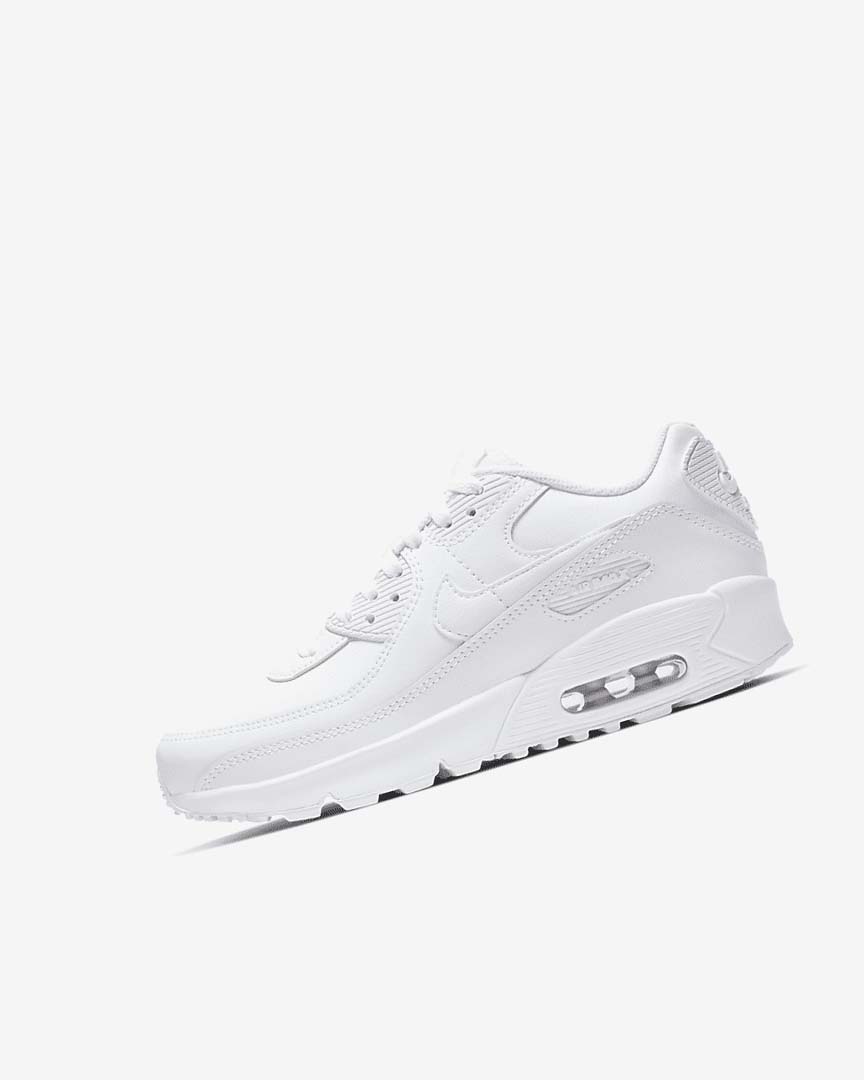 White / Metal Silver / White / White Nike Air Max 90 LTR Girls\' Casual Shoes | CA_4839