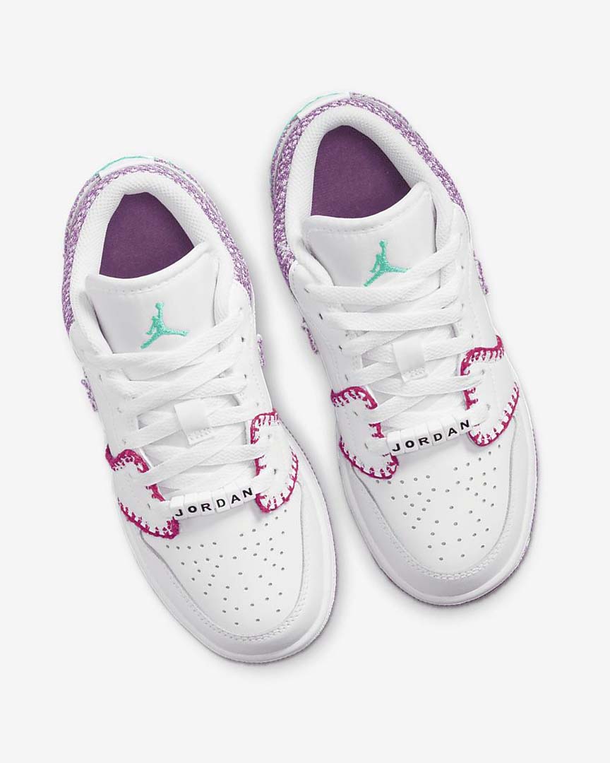 White / Pink / Turquoise / Light Burgundy Nike Air Jordan 1 Low SE Girls' Sneakers | CA_3195