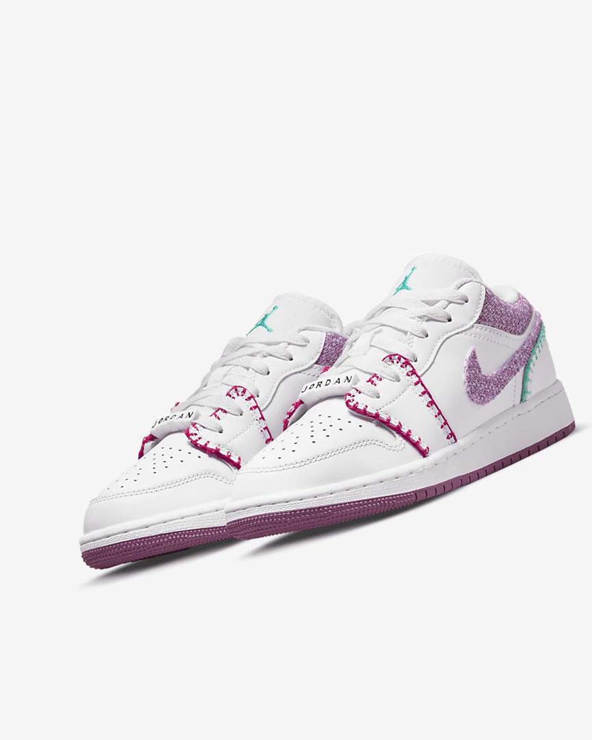 White / Pink / Turquoise / Light Burgundy Nike Air Jordan 1 Low SE Girls' Sneakers | CA_3195