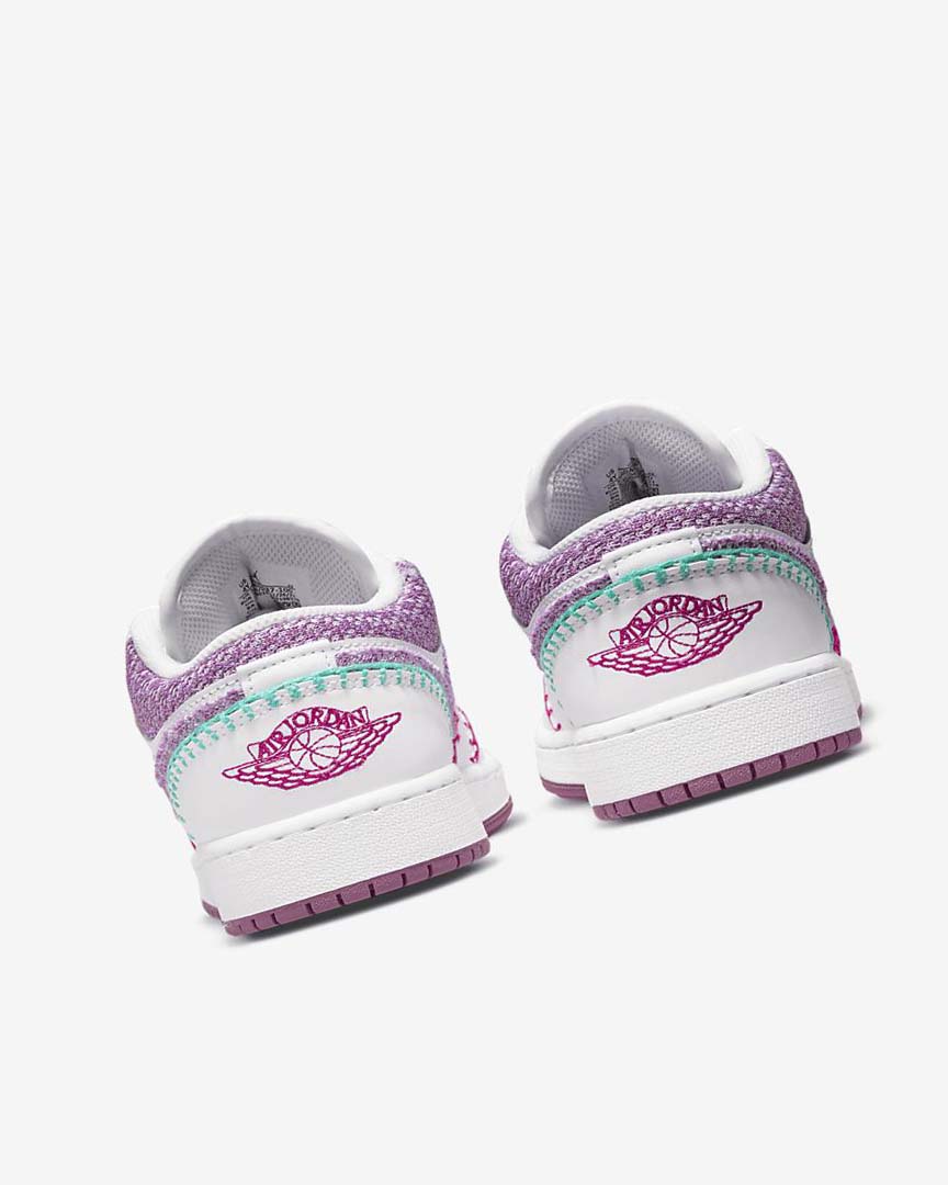 White / Pink / Turquoise / Light Burgundy Nike Air Jordan 1 Low SE Girls' Sneakers | CA_3195