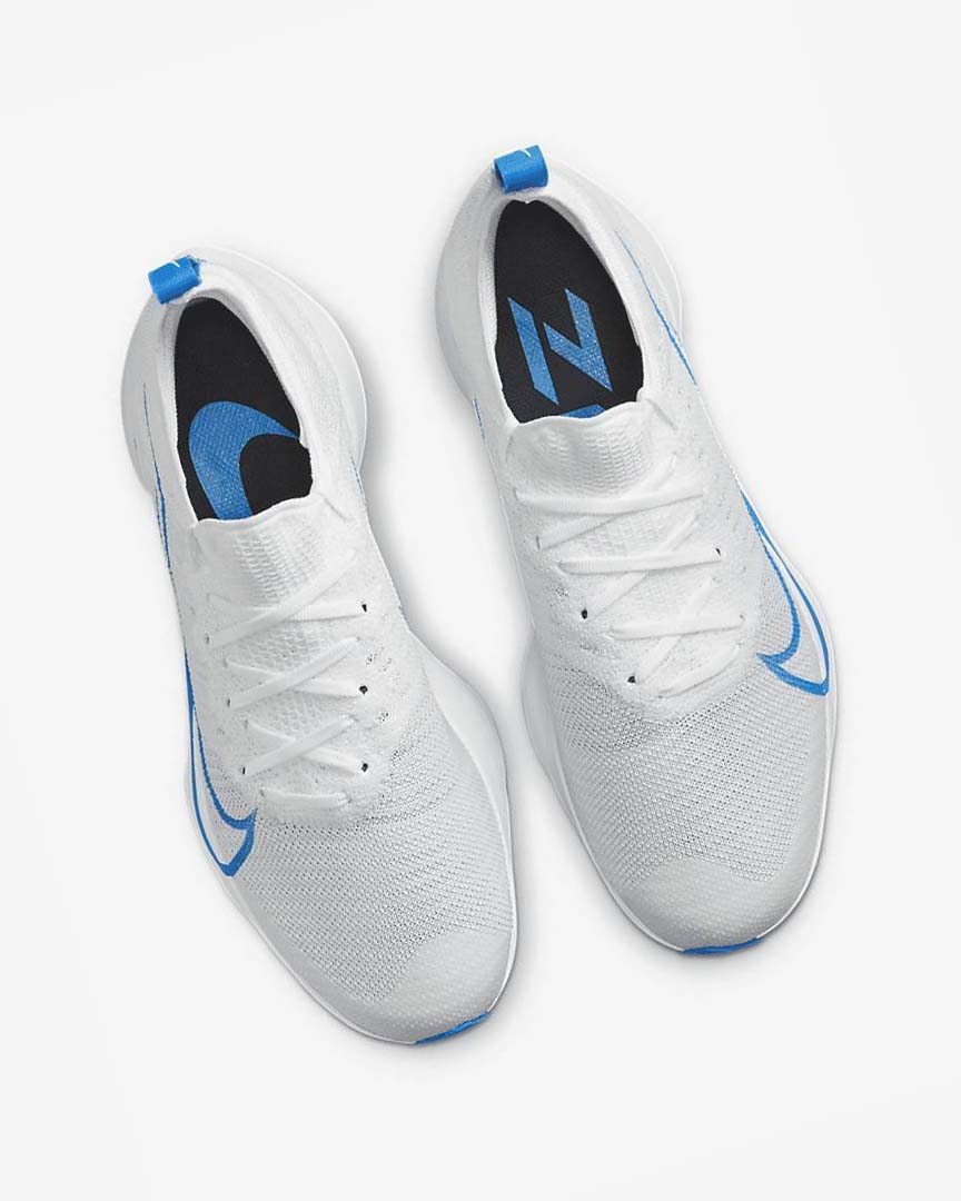 White / Platinum / Black / Blue Nike Air Zoom Tempo NEXT% Men's Running Shoes | CA_5209
