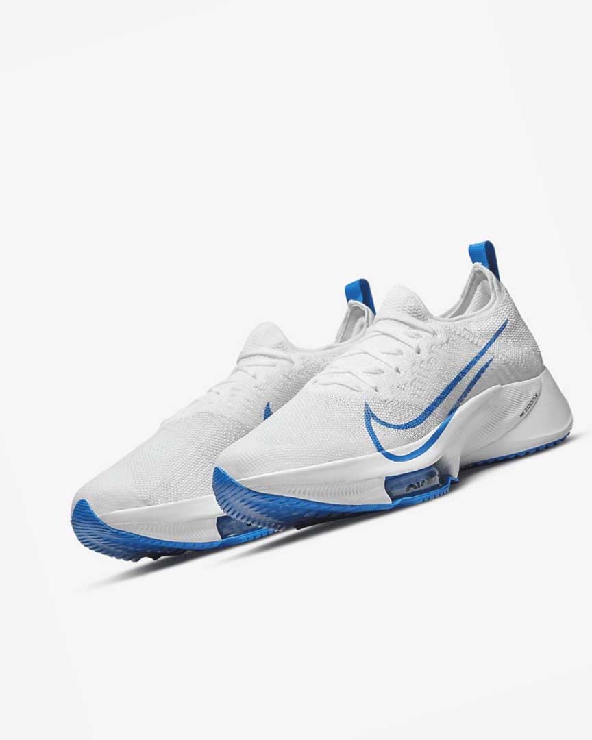 White / Platinum / Black / Blue Nike Air Zoom Tempo NEXT% Men's Running Shoes | CA_5209