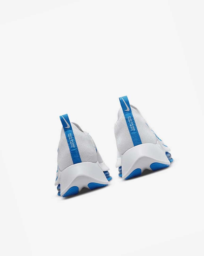 White / Platinum / Black / Blue Nike Air Zoom Tempo NEXT% Men's Running Shoes | CA_5209