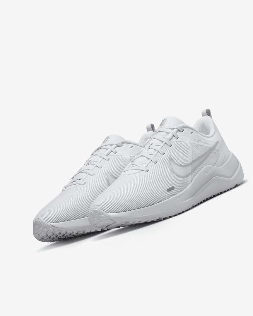 White / Platinum / Metal Silver Nike Downshifter 12 Women's Running Shoes | CA_4570