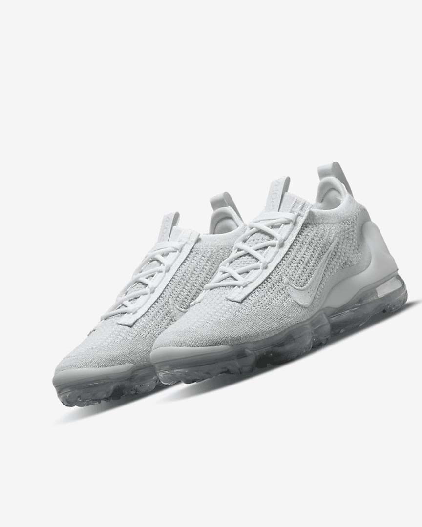 White / Platinum / Metal Silver / White Nike Air VaporMax 2021 FK Women's Sneakers | CA_5479