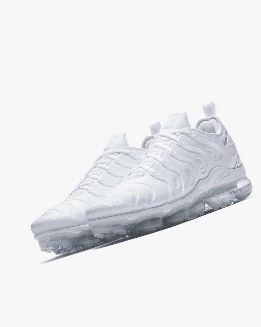 White / Platinum / White Nike Air VaporMax Plus Men's Sneakers | CA_5358