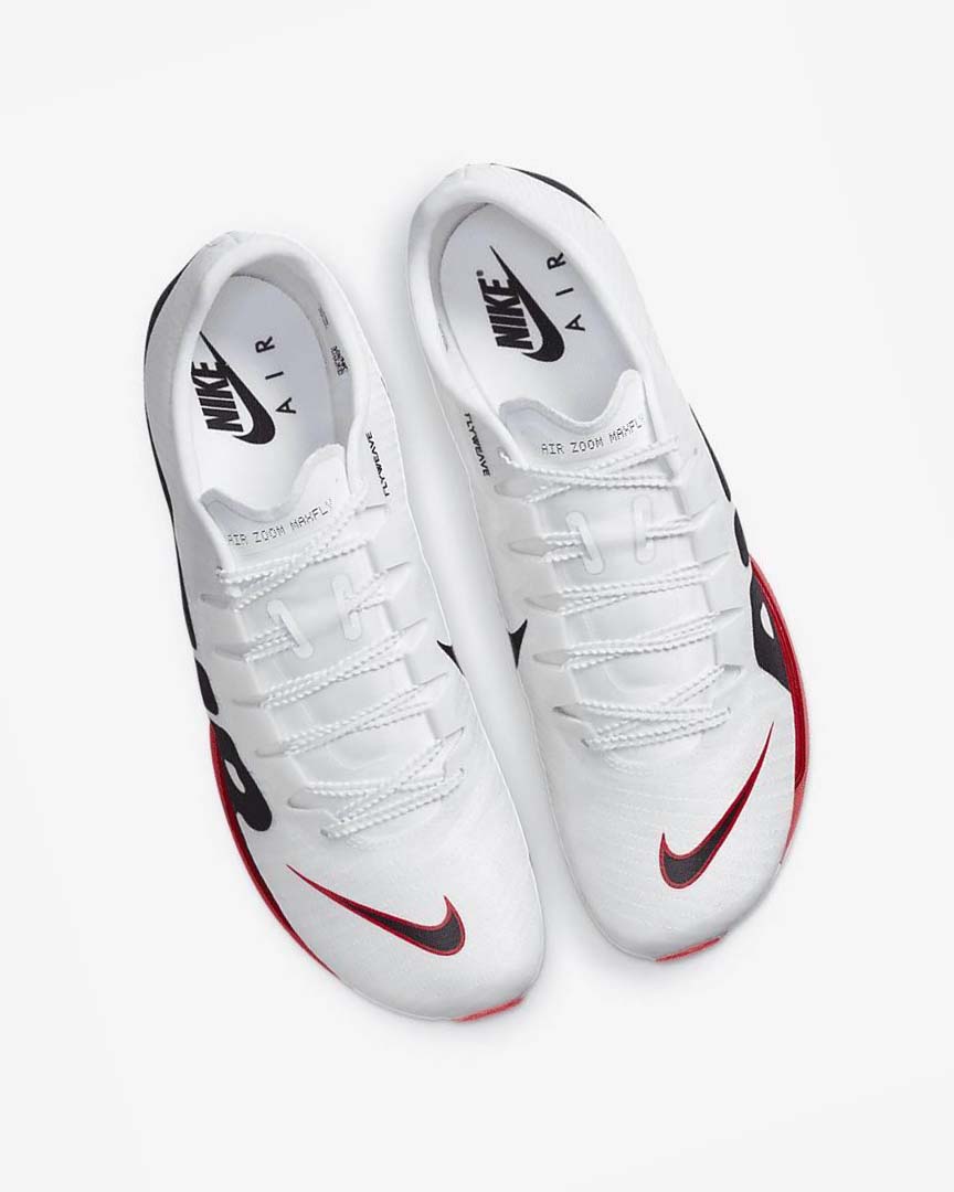White / Red / Black Nike Air Zoom Maxfly More Uptempo Men's Spikes | CA_2970
