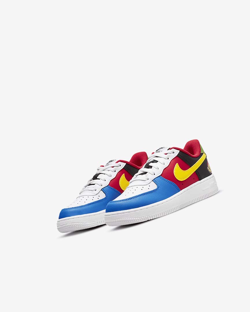 White / Red / Royal / Gold Nike Force 1 LV8 Girls' Shoes | CA_2935