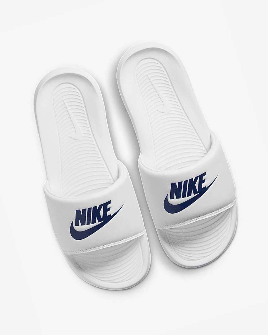 White / Royal Nike Victori One Men's Slides | CA_1156