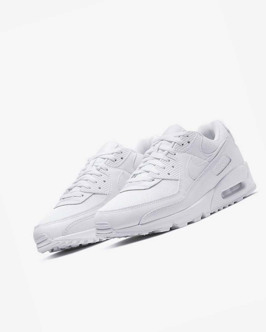 White / White / Grey / White Nike Air Max 90 Men's Casual Shoes | CA_4846