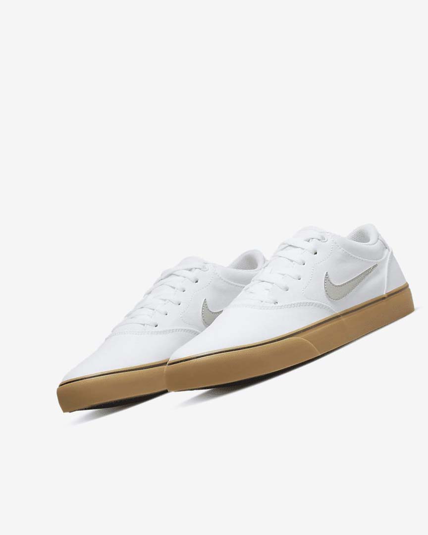 White / White / Light Brown / Light Beige Nike SB Chron 2 Canvas Women's Skate Shoes | CA_2904