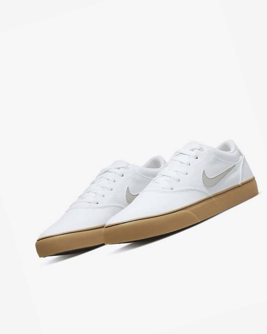 White / White / Light Brown / Light Beige Nike SB Chron 2 Canvas Men's Skate Shoes | CA_5491