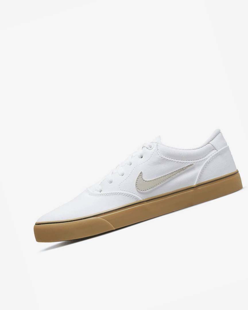 White / White / Light Brown / Light Beige Nike SB Chron 2 Canvas Men\'s Skate Shoes | CA_5491