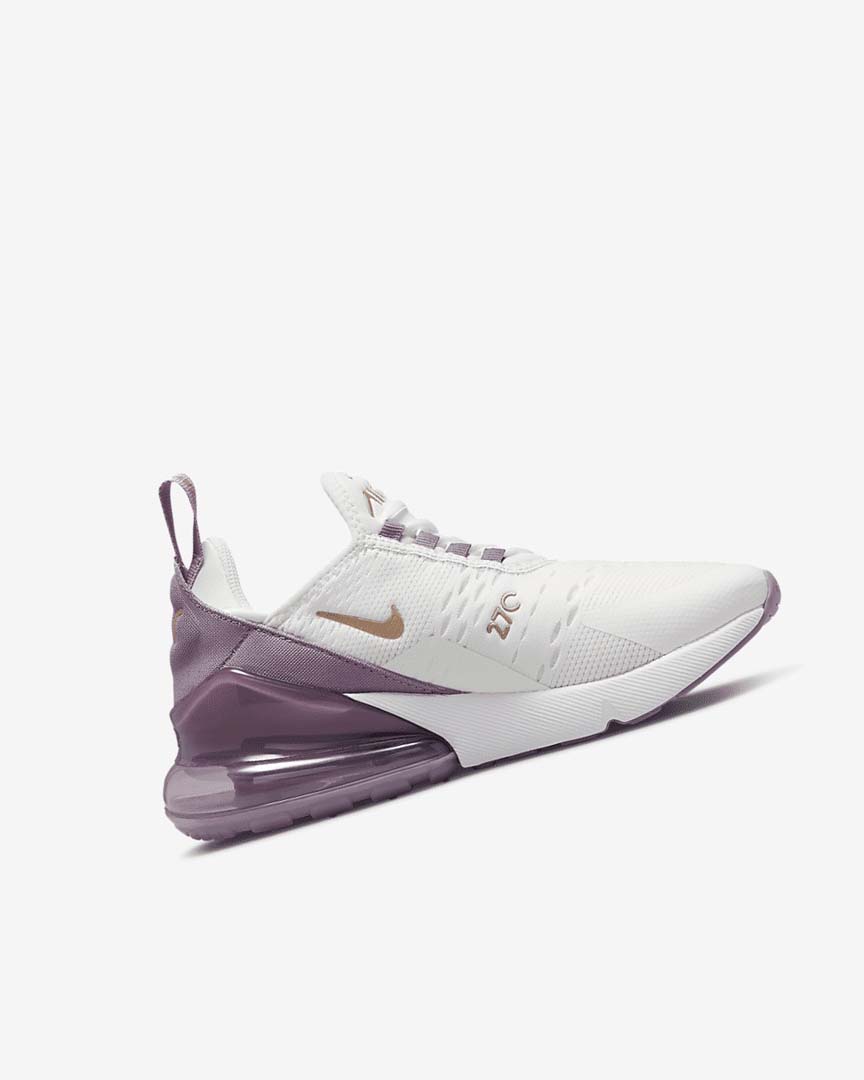 White / White / Metal Red Brown Nike Air Max 270 Boys' Casual Shoes | CA_4583