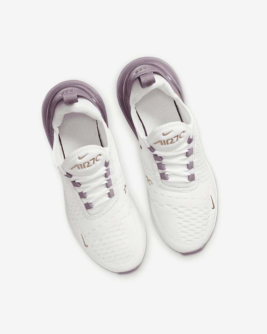 White / White / Metal Red Brown Nike Air Max 270 Boys' Casual Shoes | CA_4583