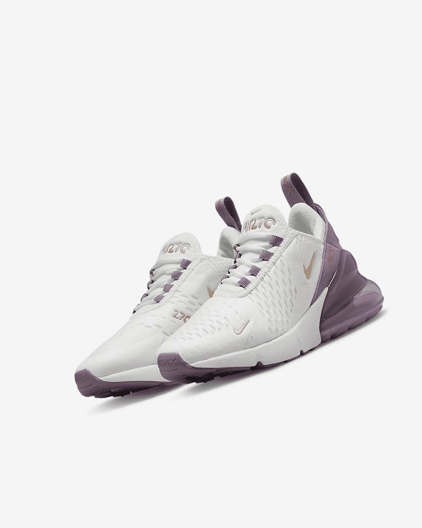 White / White / Metal Red Brown Nike Air Max 270 Boys' Casual Shoes | CA_4583