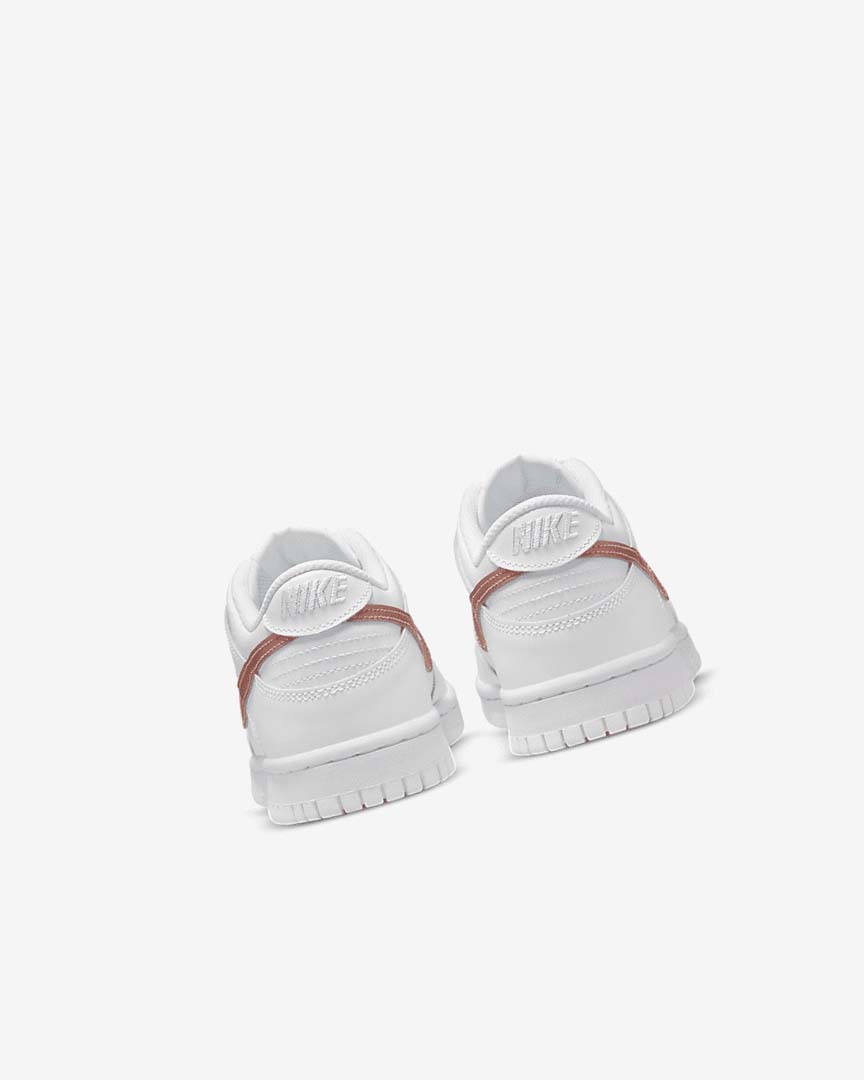 White / White / Metal Red Brown Nike Dunk Low Girls' Sneakers | CA_5073