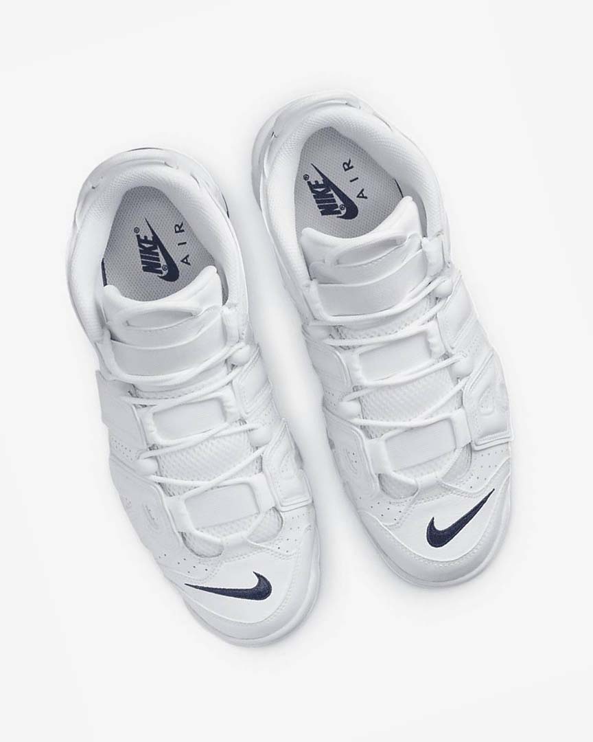 White / White / Navy Nike Air More Uptempo '96 Men's Basketball Shoes | CA_5454